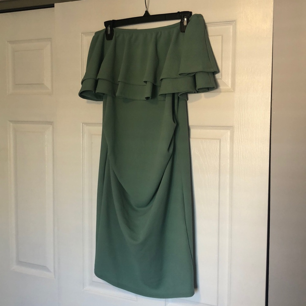 Pink Blush Sage Green Strapless Maternity Dress